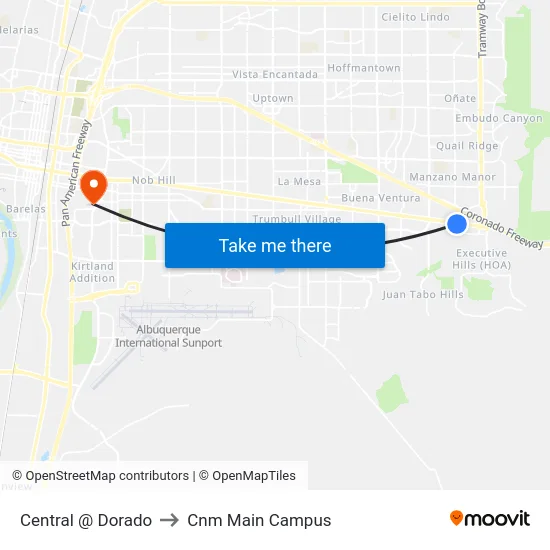 Central @ Dorado to Cnm Main Campus map