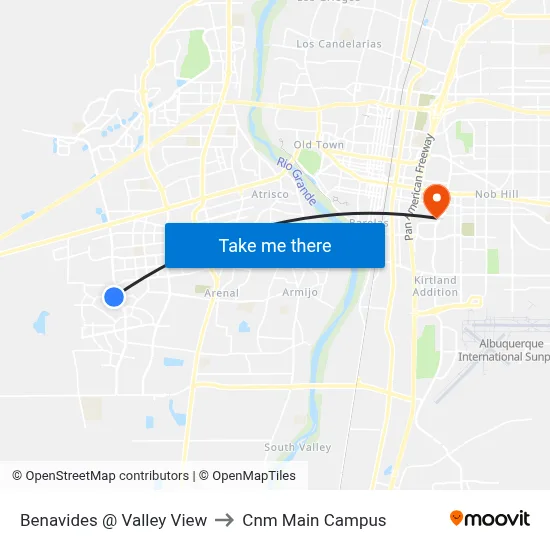 Benavides @ Valley View to Cnm Main Campus map