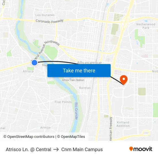 Atrisco Ln. @ Central to Cnm Main Campus map