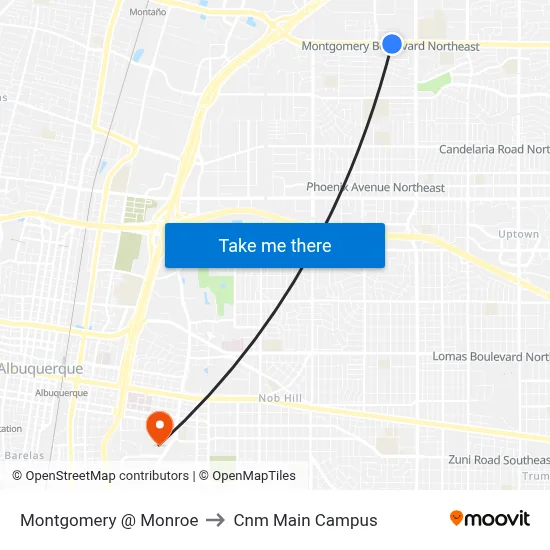 Montgomery @ Monroe to Cnm Main Campus map