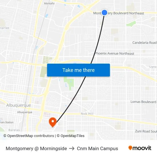 Montgomery @ Morningside to Cnm Main Campus map