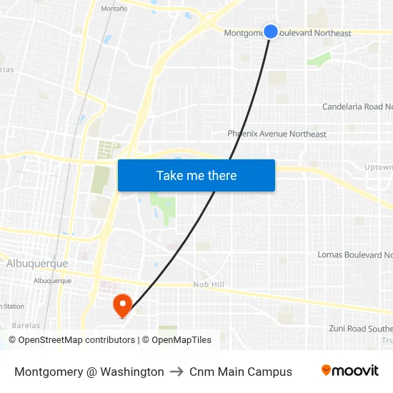 Montgomery @ Washington to Cnm Main Campus map