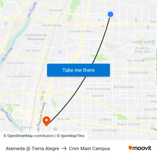 Alameda @ Tierra Alegre to Cnm Main Campus map