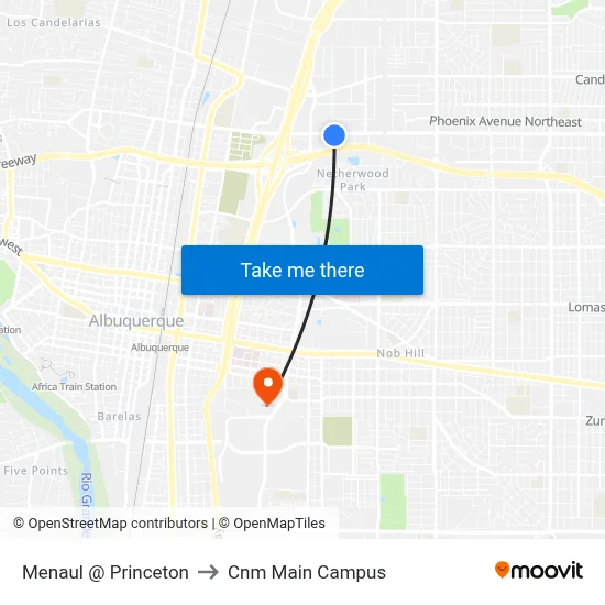 Menaul @ Princeton to Cnm Main Campus map