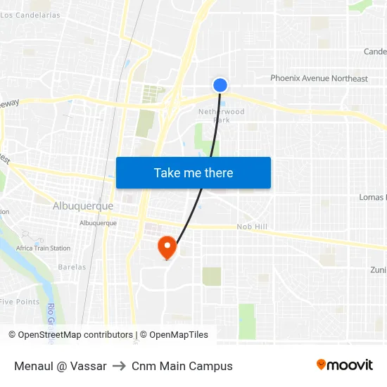 Menaul @ Vassar to Cnm Main Campus map