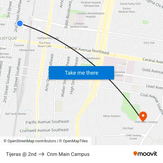 Tijeras @ 2nd to Cnm Main Campus map