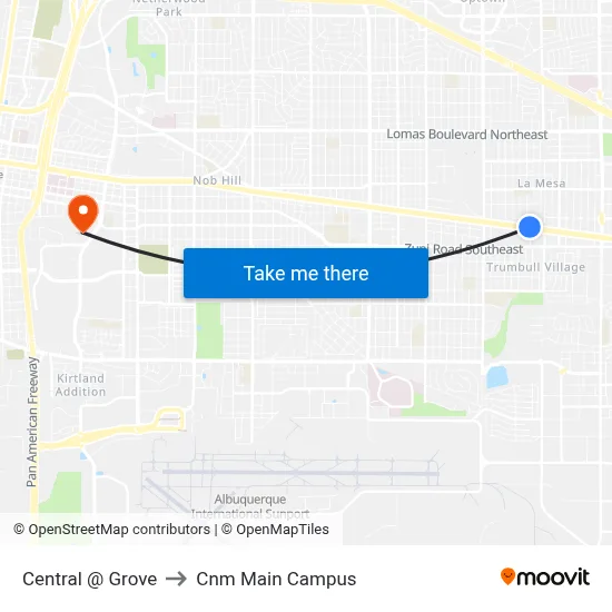 Central @ Grove to Cnm Main Campus map