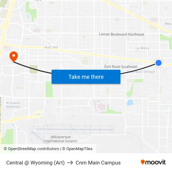 Central @ Wyoming (Art) to Cnm Main Campus map