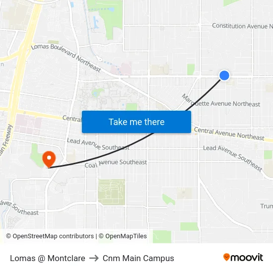 Lomas @ Montclare to Cnm Main Campus map