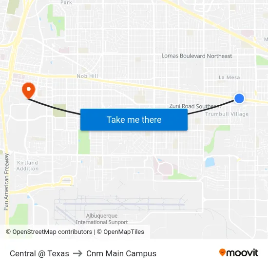 Central @ Texas to Cnm Main Campus map