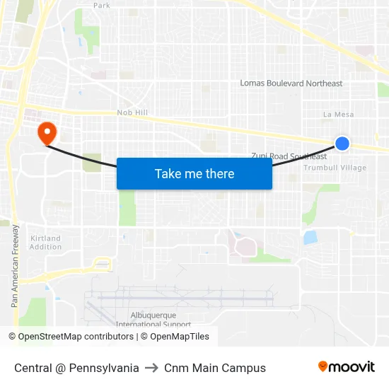 Central @ Pennsylvania to Cnm Main Campus map