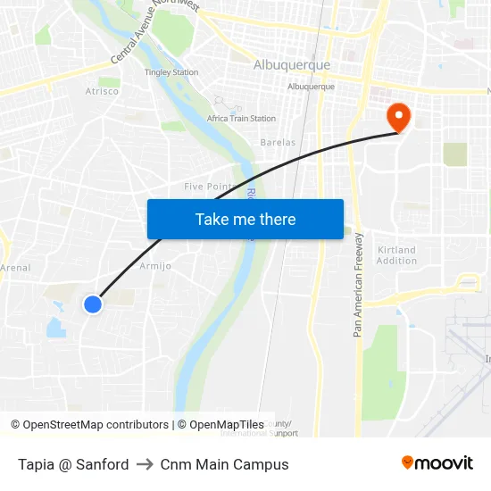 Tapia @ Sanford to Cnm Main Campus map