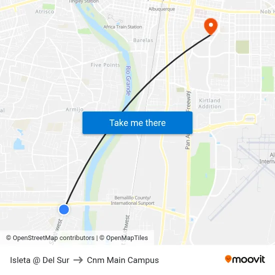 Isleta @ Del Sur to Cnm Main Campus map
