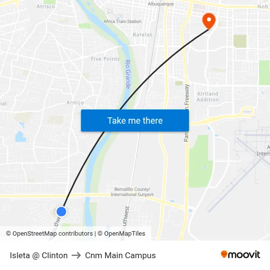 Isleta @ Clinton to Cnm Main Campus map