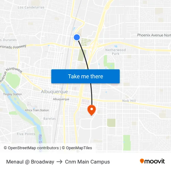 Menaul @ Broadway to Cnm Main Campus map