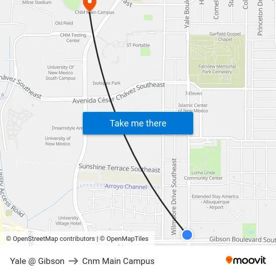 Yale @ Gibson to Cnm Main Campus map