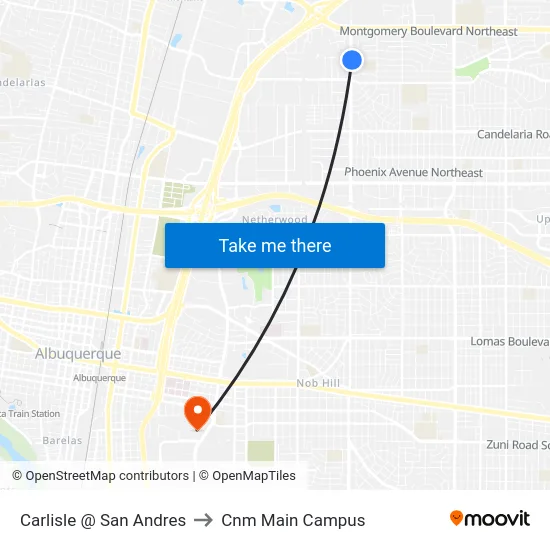 Carlisle @ San Andres to Cnm Main Campus map