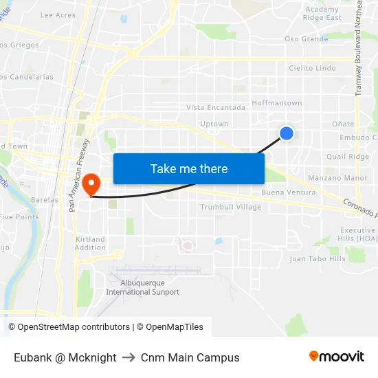 Eubank @ Mcknight to Cnm Main Campus map