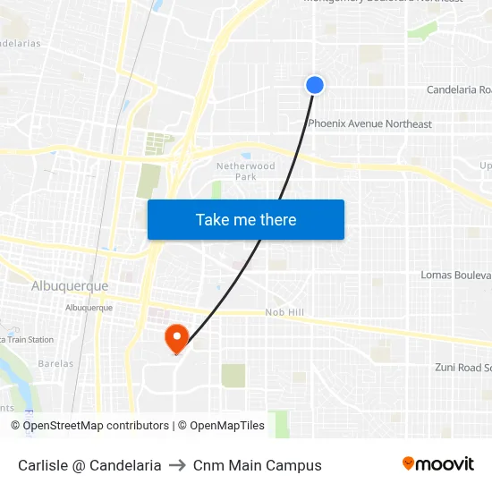 Carlisle @ Candelaria to Cnm Main Campus map