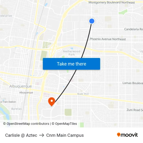 Carlisle @ Aztec to Cnm Main Campus map