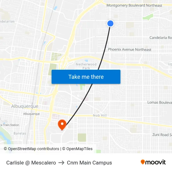 Carlisle @ Mescalero to Cnm Main Campus map