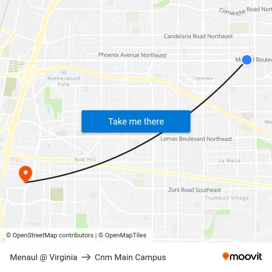 Menaul @ Virginia to Cnm Main Campus map