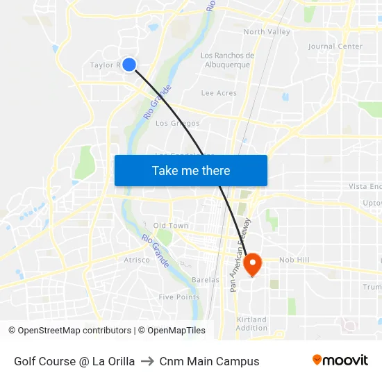 Golf Course @ La Orilla to Cnm Main Campus map