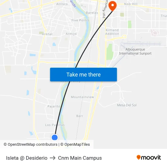 Isleta @ Desiderio to Cnm Main Campus map
