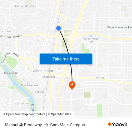 Menaul @ Broadway to Cnm Main Campus map