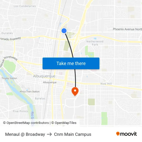 Menaul @ Broadway to Cnm Main Campus map