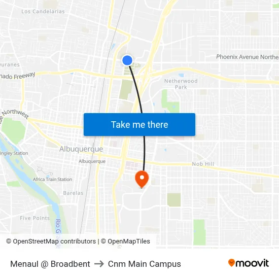 Menaul @ Broadbent to Cnm Main Campus map