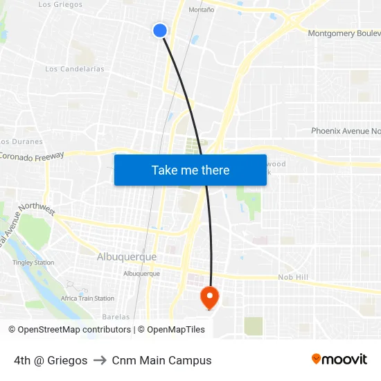 4th @ Griegos to Cnm Main Campus map