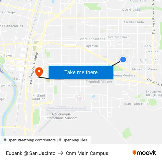 Eubank @ San Jacinto to Cnm Main Campus map