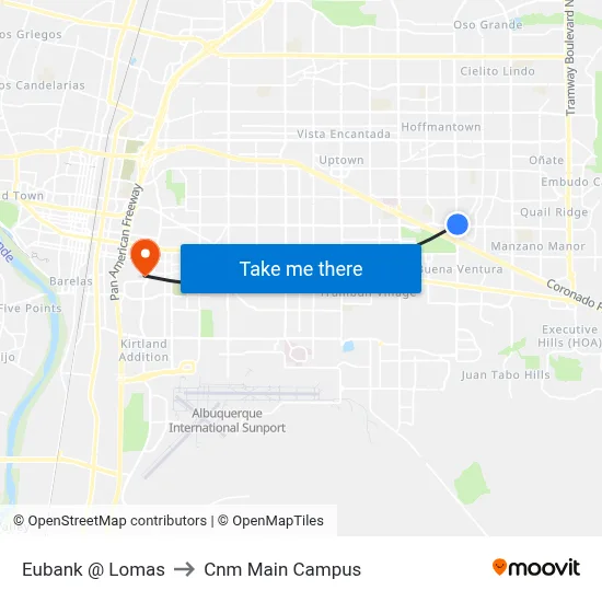 Eubank @ Lomas to Cnm Main Campus map