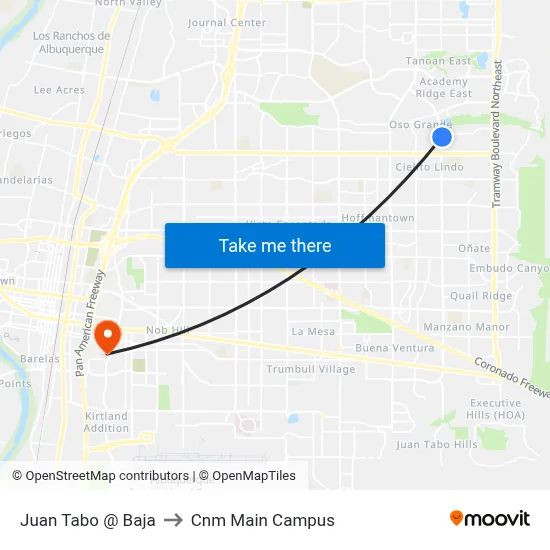 Juan Tabo @ Baja to Cnm Main Campus map