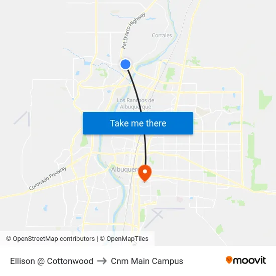 Ellison @ Cottonwood to Cnm Main Campus map