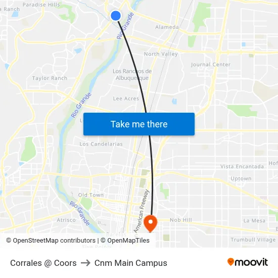 Corrales @ Coors to Cnm Main Campus map