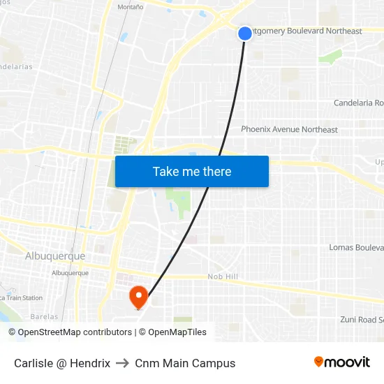 Carlisle @ Hendrix to Cnm Main Campus map