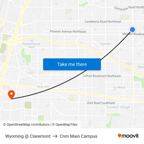 Wyoming @ Claremont to Cnm Main Campus map