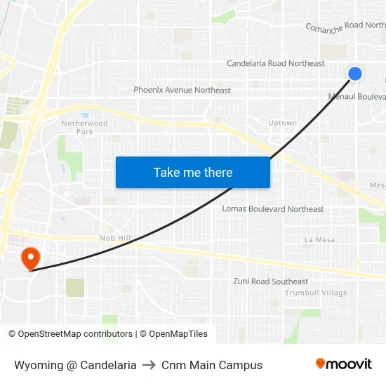 Wyoming @ Candelaria to Cnm Main Campus map