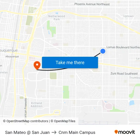 San Mateo @ San Juan to Cnm Main Campus map