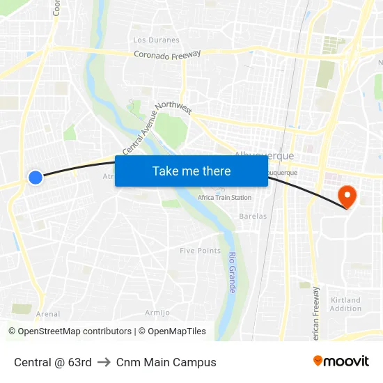 Central @ 63rd to Cnm Main Campus map