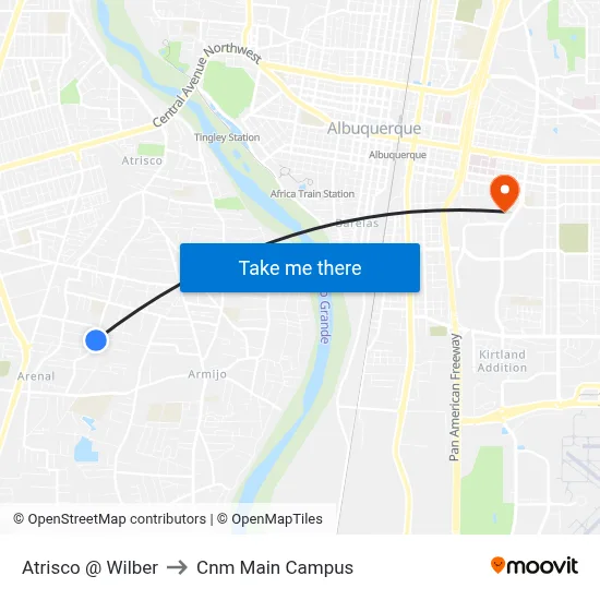 Atrisco @ Wilber to Cnm Main Campus map