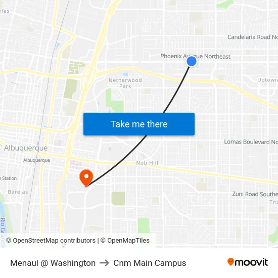 Menaul @ Washington to Cnm Main Campus map