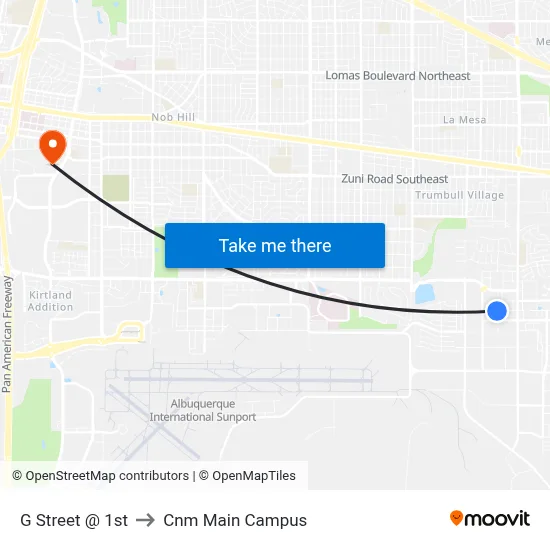 G Street @ 1st to Cnm Main Campus map