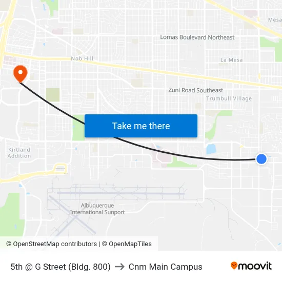 5th @ G Street (Bldg. 800) to Cnm Main Campus map