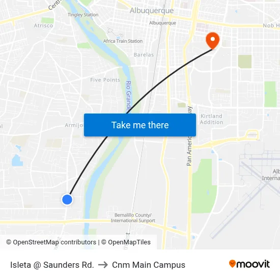 Isleta @ Saunders Rd. to Cnm Main Campus map