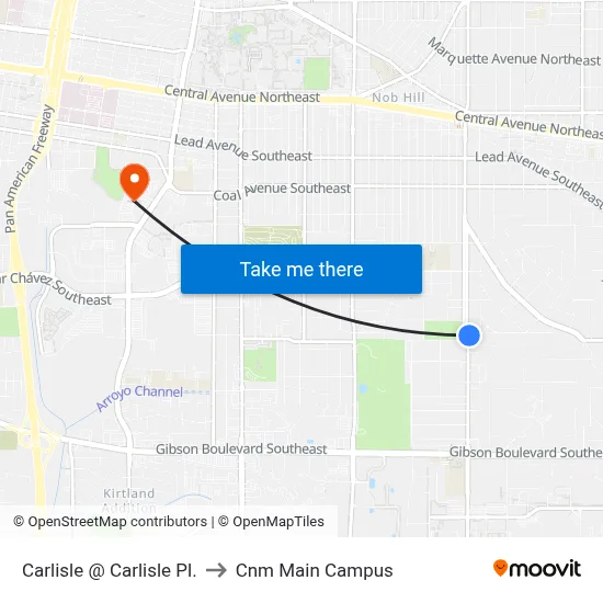 Carlisle @ Carlisle Pl. to Cnm Main Campus map