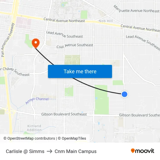 Carlisle @ Simms to Cnm Main Campus map