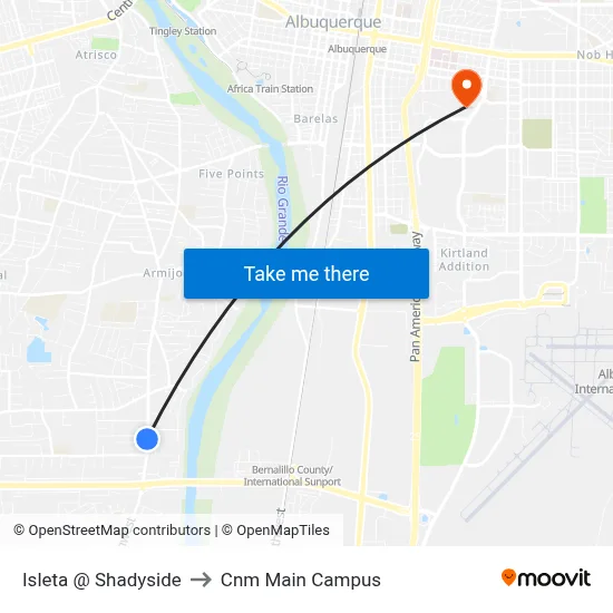Isleta @ Shadyside to Cnm Main Campus map